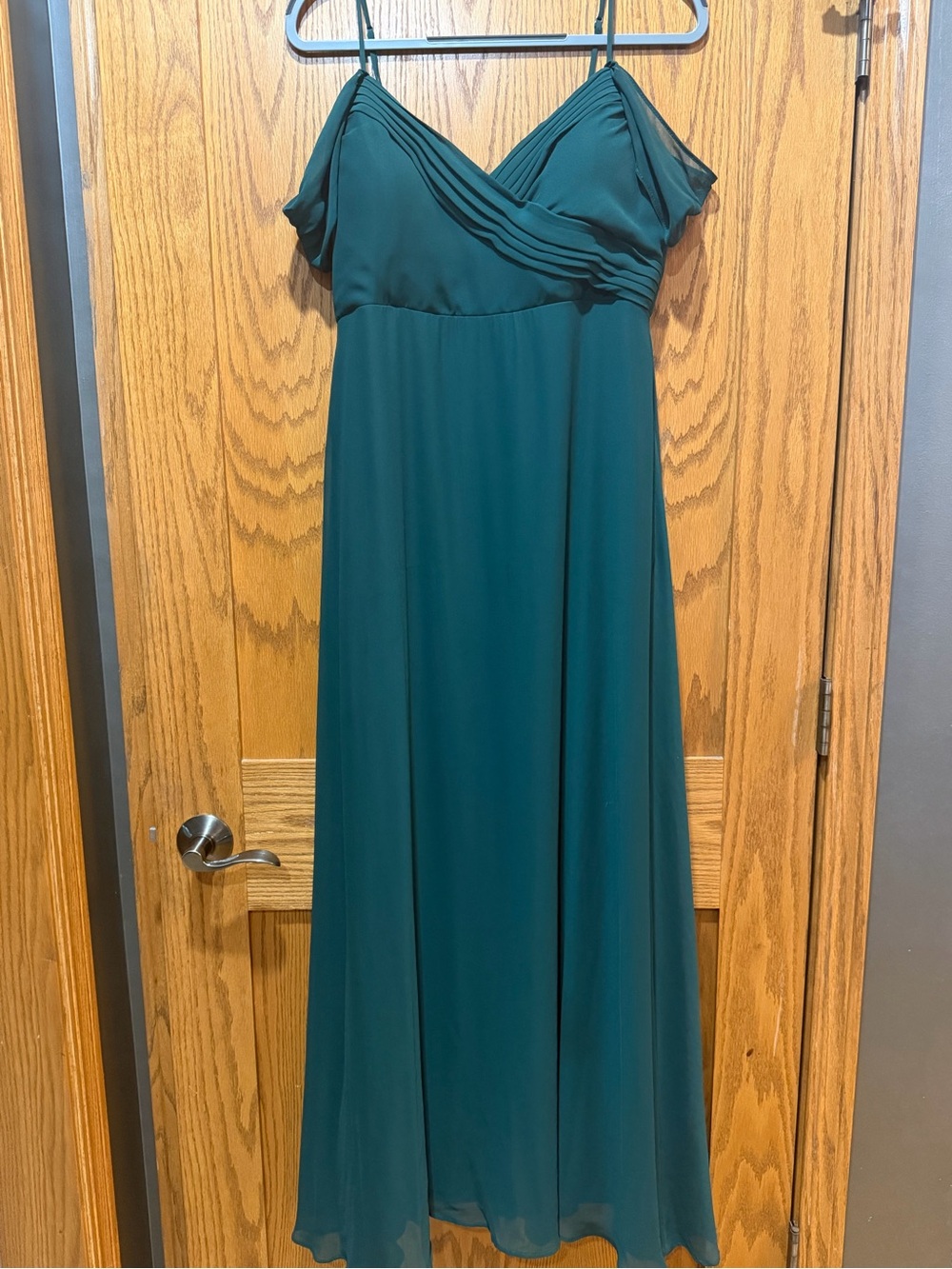 Elegant Teal Off-Shoulder Evening Dress with adjustable straps